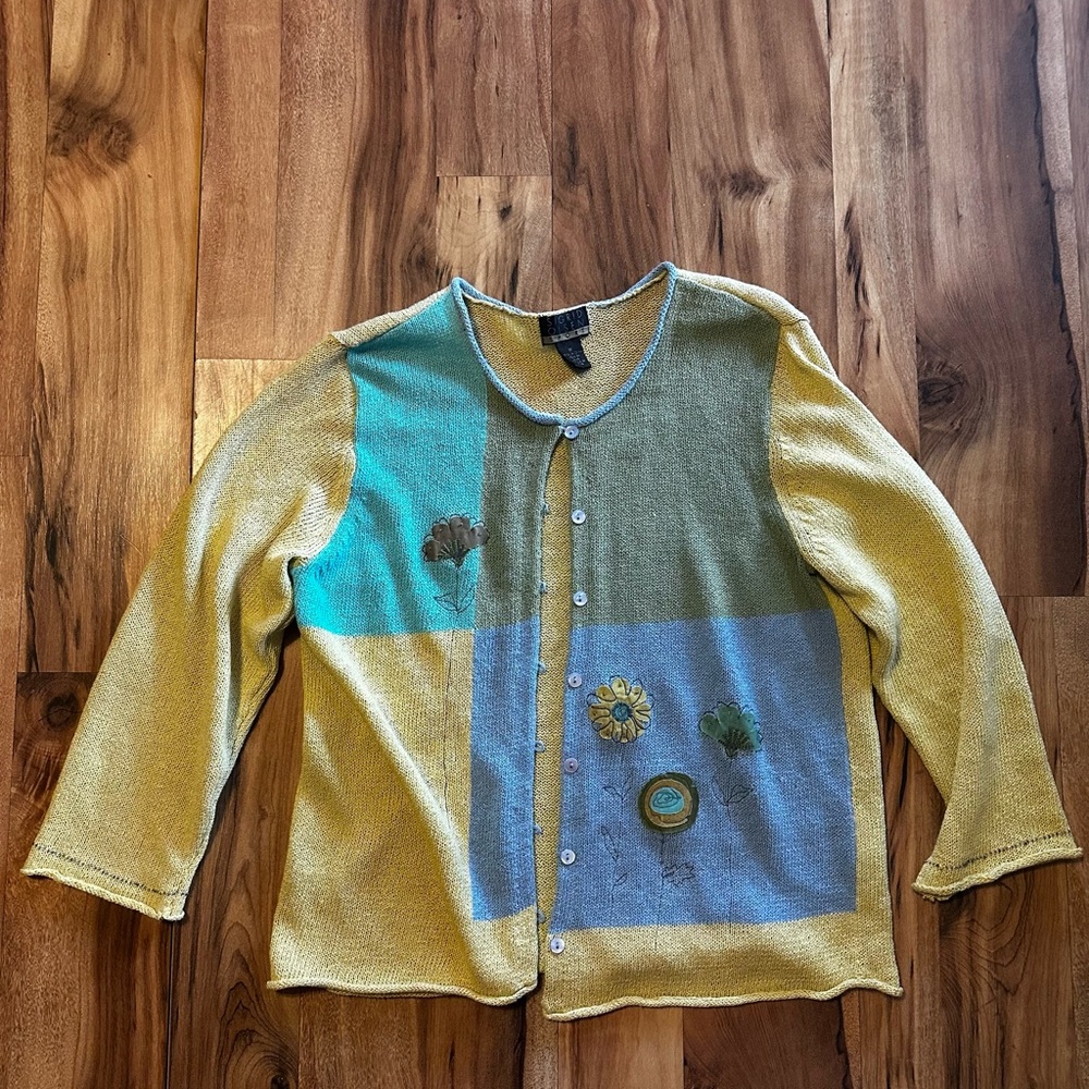 Vintage Sigrid Olsen Sport Cardigan Sweater Medium Floral Patchwork Cottagecore - Picture 3 of 9